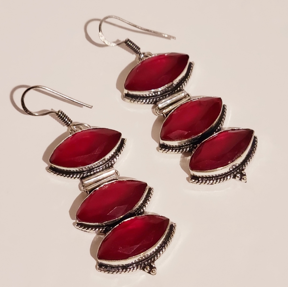Artisan Handcrafted Ruby 925 Silver Earrings - image 1